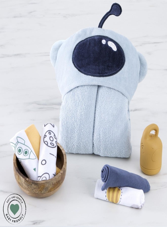 إيفولور طقم هدايا الأطفال إيفولور أستروناب، 6 قطع، يتضمن منشفة بغطاء رأس و5 قطع من مناشف الغسيل، ناعم ومنسوج من القطن الخالص 100%، مناسب للأطفال حديثي الولادة والرضع والأطفال الصغار من عمر 0 إلى 9 أشهر. - Image 5